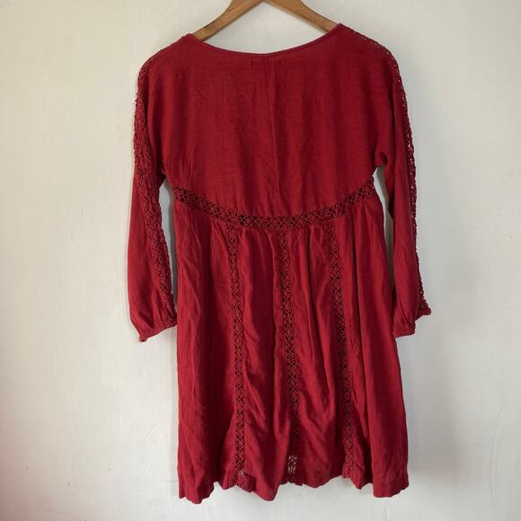 American Eagle Maroon XS Babydoll Dress Boho Crochet Y2K Flowy Festival Style - Picture 7 of 9